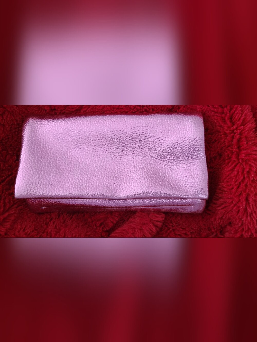 Metallic Light Purple/Pink Tri Fold Crossbody/ Clutch Bag With Removable Strap.